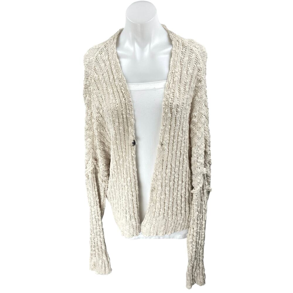Built by Dreamers Cream White Open Knit Crochet Long Sleeve Cardigan Sweater S